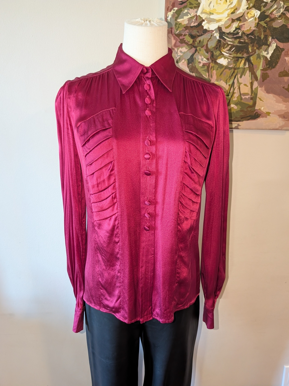 MaxMara X Holt Renfrew Vintage (80s/90s) Silk Fuchsia Button-Front Blouse